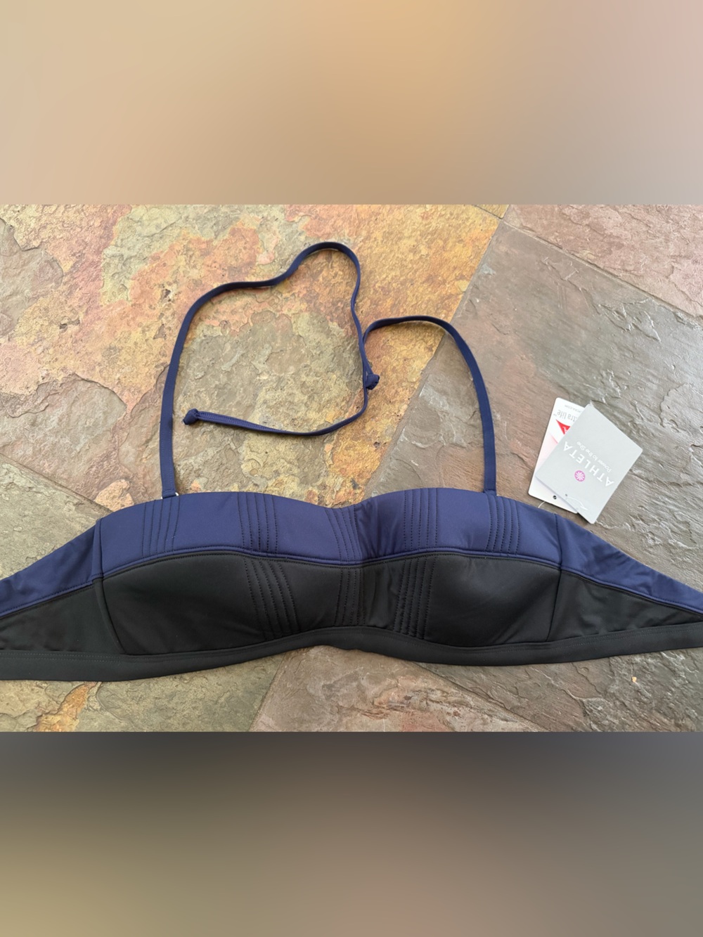 Athleta Navy Textural Bandeau Bikini Top with Black Accents new with tags Sz med
